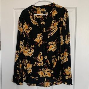 INC International Concepts Floral Black and Yellow Women's Top